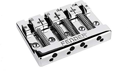 Fender® Bass Bridge 4-Saiter Chrom, 19mm Saitenabstand, Zink Saitenreiter