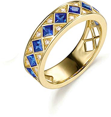 Daesar Damen Ring 18K Gold 750 Bandring mit 1.296ct Saphir Hochzeitsring Verlobungsring mit Diamant Große 45 (14.3)