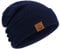 Wmcaps Classics Mütze Herren Damen, Unisex Wintermütze Beanie Leatherpatch Strickmütze, One Size, Geschenke für Männer Frauen (Navy blau)