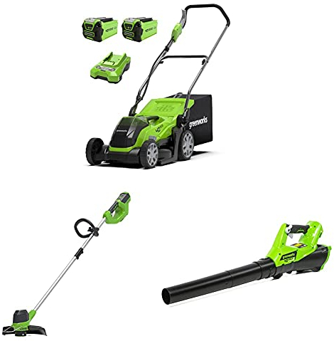 Greenworks Le kit combiné Tondeuse, Coupe-Herbe et souffleur40V 35cm Comprend Une Batterie et Un Chargeur 2X2Ah
