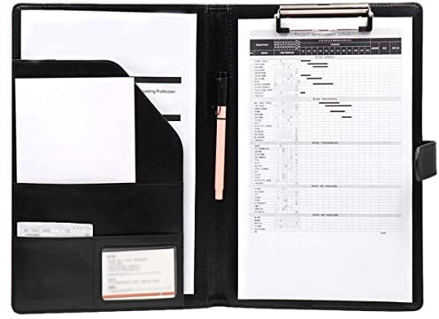 Klemmbrett A4 Ordner Leder Klemmbrettmappe A4 Kladde Schreibblock,A4 Schreibmappe Klemmbrett Mappe,Dokument-Ordnungshelfer mit Innenfächern,für Schul, Heim,Büro Verwenden (Black)