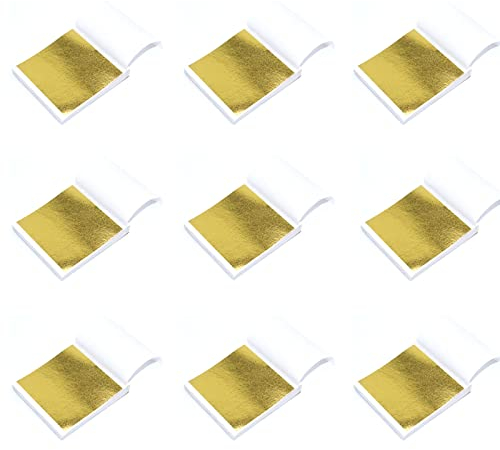 100 Blatt Goldfolie, Blattgold Imitation, Kunsthandwerk, Gelten zum Basteln Kuchen, Torten Dekorfolie Kunsthandwerk(Gold)