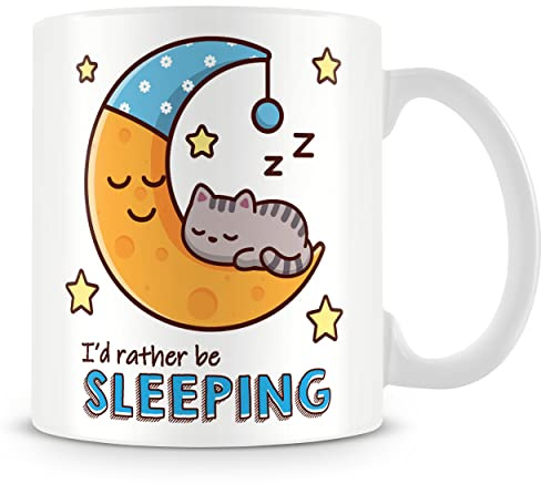 MUGGZ ‘I’d Rather Be Sleeping’ Cat Mug (11oz) – Funny Gift for Cat Lovers – Cute Moon Coffee Cup for Pet Owners