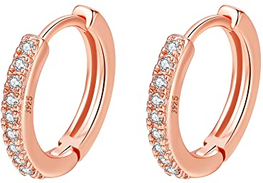 Silber Creolen für Frauen - 925 Sterling Silber mit Zirkonia, Gelbgold/Weißgold/Rosegold/vergoldet Gun Black Sleeper Knorpel Creolen (8/10/12mm)