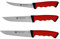Wolfcut SoftGrip RED-Serie Fleischermesser-3´er-Set, Metzgermesser, Schlachtermesser aus Edelstahl - Profi-Qualität, Stechmesser, Fleischermesser und Ausbeinmesser gebogene flex Klinge