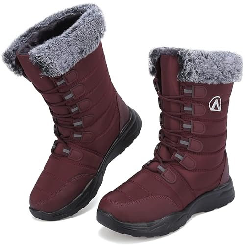 Csgkag Chaussures d'hiver Hommes Femme Bottes de Neige Lacets Bottes Doublé Chaud Antidérapantes Outdoor Plates Bottine de Randonnée Boots,Rouge,EU38
