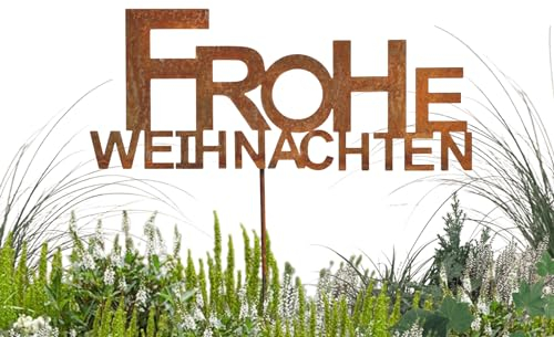 Terma Stahldesign Rostfigur Gartenstecker Schrift Frohe Weihnachten tolle gartendeko aus Rost-Metall, deko rostoptik, Rost Weihnachtsdeko