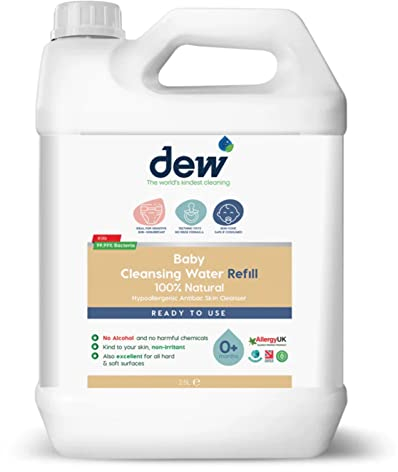 Dew Baby Cleansing Water (2.5L) 100% Natural & Hypoallergenic - Hypochlorous Acid Spray, for Baby's skin, Kills 99.99% Bacteria, Refillable No Rinse Cleansing Water Baby, Rash Cream
