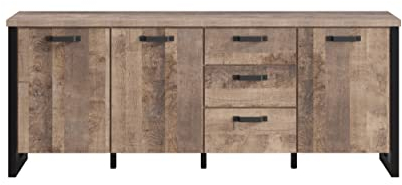 trendteam Smart Living - Armoire de Rangement - Salon - Emile - Dimensions d'assemblage (LxHxP) 214 x 86 x 45 cm - Couleur chêne Tabac avec matière - 2029874C5