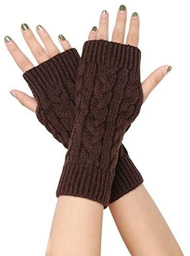 FGFD&OU Fingerlose Handschuhe für Damen Gestrickte Halb Fingerhandschuhe Kurzer Strickhandschuhe Fäustlinge Handwärmer Handgelenkwärmer Armstulpen Handstulpen Pulswärmer (1Paar-Kaffee)