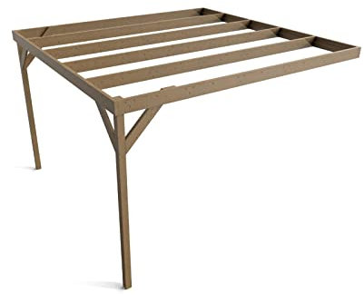 Wall-mounted wooden box pergola, complete DIY kit (3m x 4.2m Rustic brown finish)