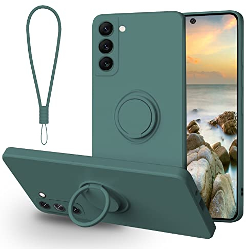 Galful kompatibel mit Samsung Galaxy S22 Silikon Hülle, Ultra Dünn Hanyhülle mit Band Weich Schutzhülle Stoßfest Ring Case 360 Halter Ständer Magnetische Autohalterung innem Microfaser 6.1” Army Green