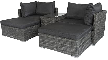 BELLAVISTA Gartenlounge Samoa | Mehr als 10 Verschiedene Stellmöglichkeiten | Wetterfest | Dunkelgrau | Outdoor | Für den Außenbereich | 5-teilig mit 2 Sessel | 2 Hocker | Tisch | Montiert