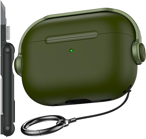 R-fun Funda para AirPods Pro (2ª/1ª generación), Funda Protectora para Auriculares de música con Bloqueo Seguro y Kit de Limpieza Compatible con Apple Airpods Pro 2022/2019, Oliva
