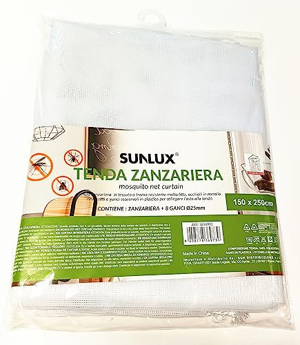 SUNLUX Tenda a Zanzariera Mosquito Net Curtain150x250 cm +8 Ganci in Plastica per Collegare L'asta alla Tenda - Bianco