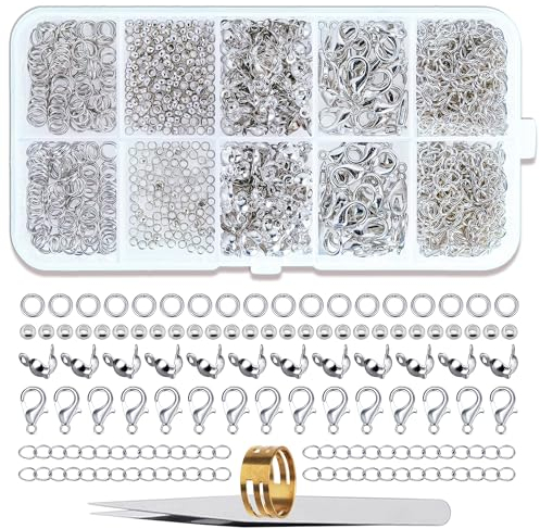 SOSMAR 902 Pcs Jewellery Clasps Set, Lobster Clasps with Jump Rings, Crimp Covers, Crimp Beads, Chain Extender & Tweezer, Bracelet Clasp Kit Necklace Connectors for Jewellery Making DIY Craft, Silver