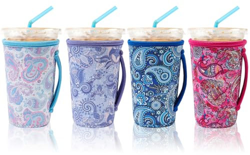 KJQJLY 4 Pack Iced Coffee Sleeve,reusable Neoprene Cup Sleeves Suitable For Beverage Sleeves For Hot And Cold Coffee Or Ice Drink Coffee cup sleeve for Starbucks coffee cup