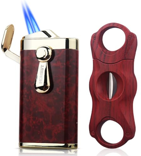 HONEST Torch Feuerzeug & Cutter, Double Jet Flame Feuerzeug Taschenfeuerzeug Geschenk für Vater(Rot)