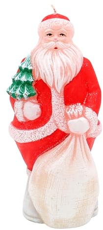 Dekohelden24 Kerze als Nikolaus mit Diode, mit Geschenksack und Farbwechsel, Größe: H/Ø 18 x 8 cm