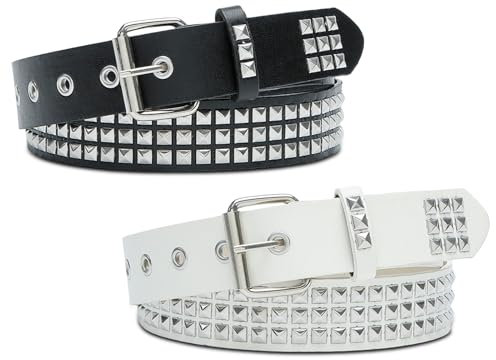 2 Stück Gürtel Damen: Taillengürtel Damen Gürtel Herren Y2K Ledergürtel Punk Stretchgürtel Nietengürtel Doppelter Belt Women Hip Hop Taillengürtel Rock Gürtel für Kleid für Kleider Jeans Hosen (Punk)