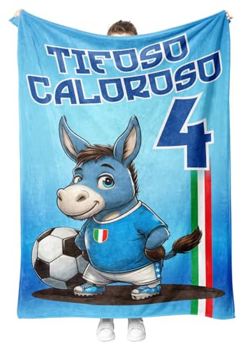 StudioPixelStore Coperta di Pile,Plaid per Divano e Letto Singolo 100 x 160 Cm con Stampe Squadre Serie A - Copertina Stampe Squadre Calcio ideale per Regalo di Natale , Gadget (Tifosi Napoli)