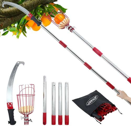 Astsäge 1.6m Mit 4Set Stiel,Teleskopsäge,Einstellbare Länge 3-in-1 Handsäge Teleskopstange,Und Obstpflücke Für Äste Abschneiden Und Obst Grabber-JOVANT (1.6m)