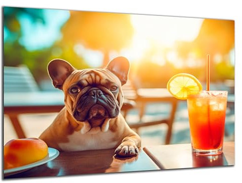 Munera Design - Bild 56x84 - Mops am Strand Cocktail - Wand-Bilder Wohnzimmer