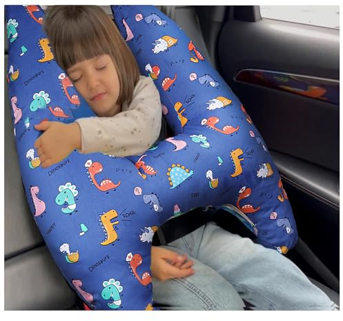 OHAANYY Oreiller de Voyage pour Enfants en Voiture - Housse Amovible et Lavable en Coton Doux et Confortable - avec Soutien Cervical Intégré pour Siège Auto