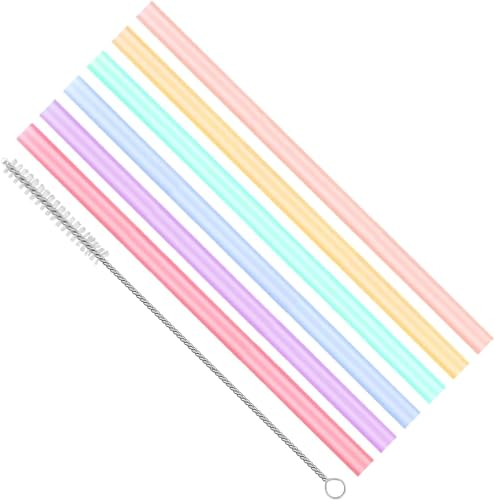 QHFlashbuy Pajitas de Silicona 6 Piezas Pajitas Reutilizables,Coloridas Silicona Pajitas Plegable Ecológico con Cepillo de Limpieza para Bebidas Frías Juice Coffee Cóctel