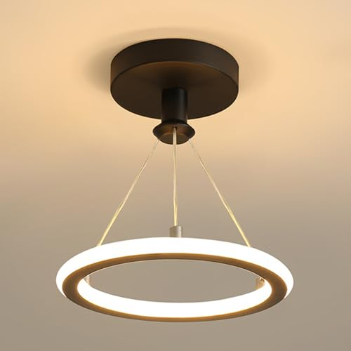 Mengjay LED Pendelleuchte Esszimmer Metall ring Kronleuchter Wohnzimmerlamp Dimmbar Hängeleuchte Esstisch Pendellampe Acryl Deckenleuchte Hängelampe Küchen (Schwarz)