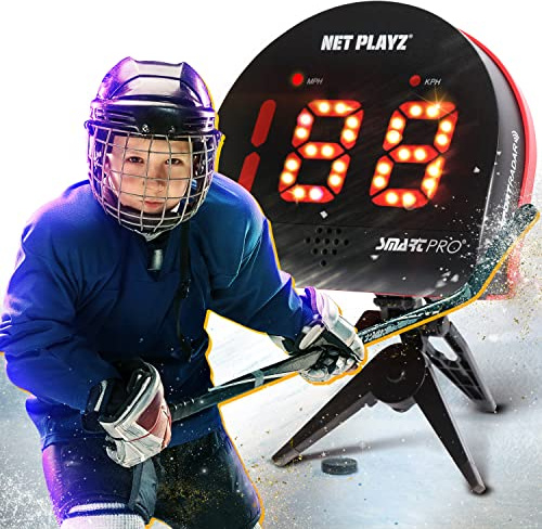 NetPlayz Hockey Gfits Trainingsgeräte & Ausrüstung – Radar Geschwindigkeitssensor, Freisprecheinrichtung | Eishockey Feldhockey Street Roller Hockey, Schwarz