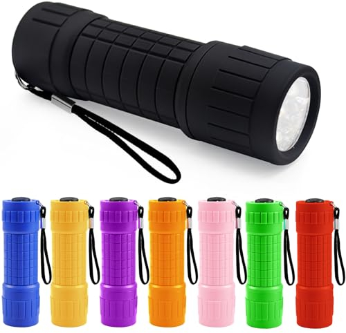 Joycabin 8 Stück Mini Taschenlampe Kinder, kleine LED Taschenlampe Handlampe mit Lanyard und 24 AAA Batterien, Camping Handlampe für Camping Outdoor Wandern Notfälle Kindergeburtstag Party Geschenke