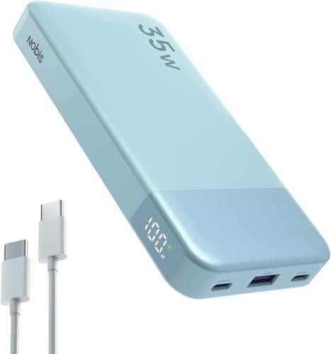 Nobis Caricabatterie portatile, 35W 10000mAh Power Bank Ricarica rapida, PD QC 4.0 Batteria per display a LED, USB C In/Out Caricabatteria per telefono per Phone Pad Android ecc. (Blu)