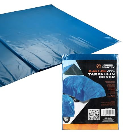 CROSS COUNTRY Blue Tarpaulin Sheet | 8Ft x 6Ft Approx | 80GSM Heavy Duty Waterproof Garden Tarp | Multipurpose Tarp with Reinforced Hems & Eyelet | Frost & UV Protection | Groundsheet for Camping