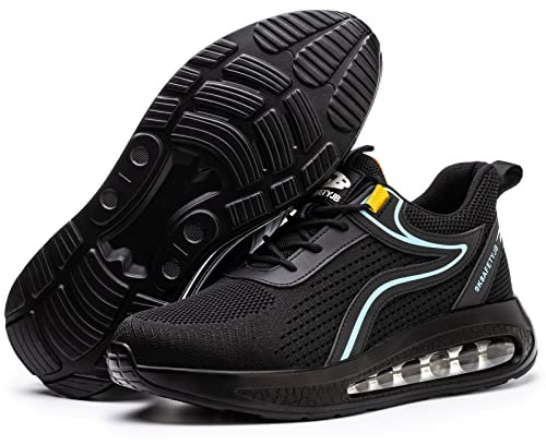 TOLHE Zapatos de Seguridad para Hombre Mujer Ligeros, Zapatos de Cocina Hombre Transpirabilidad, Zapatos de Industrial Antideslizantes, Calzado Seguridad Deportivo con Puntera de Acero Negro Azul 36EU