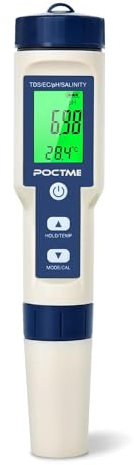 Medidor pH, 5 en 1 Digital, PH/TDS/EC/Salinidad/Temperatura - Medidor pH para Piscinas, Hidroponía, Acuarios, Spas. Pantalla LCD - Compensación Constante de Temperatura - Fácil de Usar
