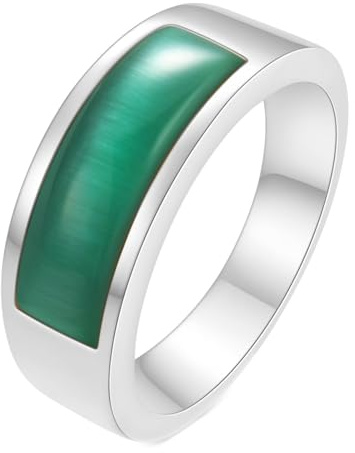Epinki Edelstahlringe Vintage 8,5MM, Rechteck Opal Stein Freundschaftsring Frauen Damen, Edelstahl Ring Verlobung Mann