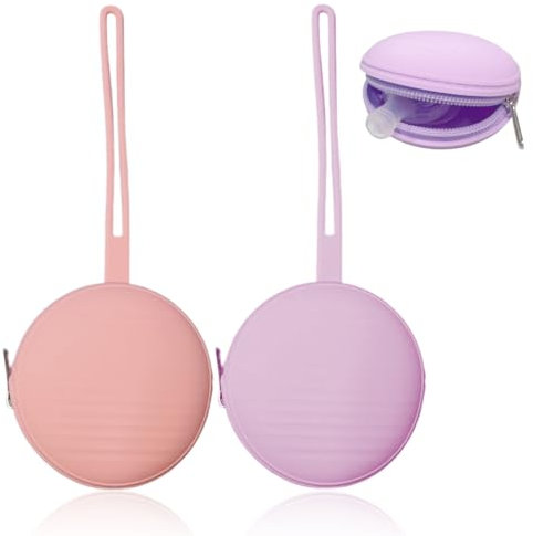 2 PCS Custodia Portaciuccio in Silicone, Lavabile Contenitore per Ciuccio, Pratica Tasca Portaciuccio da Viaggio per Neonati, Contenitore in Silicone Senza BPA per Bambini e Bambine (Viola, Rosa)
