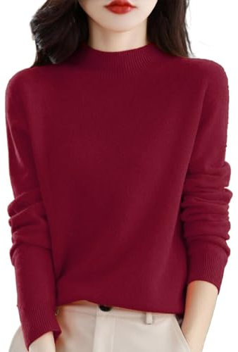 Sderg Cashmere Ladies' Semi Turtleneck Sweater - Soft, Lightweight Winter Jumpers for Women, Size 14, UK Wine