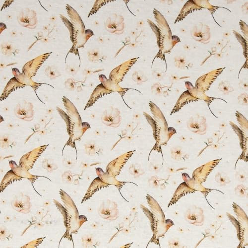 Alpenfleece | THERESA | Kuschelsweat | Schwalben, naturweiß | ab 50 cm | Meterware