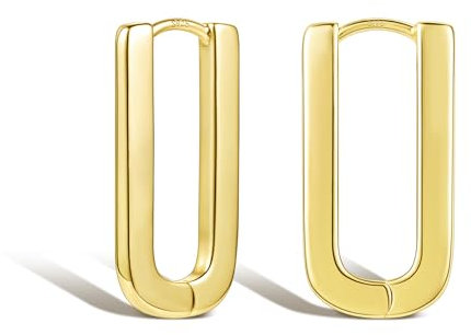 ALEXCRAFT Gold Ohrringe Rechteckige Creolen Damen, 14 Karat Vergoldet Ohrringe Silber 925 Creolen Groß Ohrringe Eckige Klein Huggie Creolen Gold Knorpel Ohrringe Mittelgroße Creolen 25mm Damen Frauen