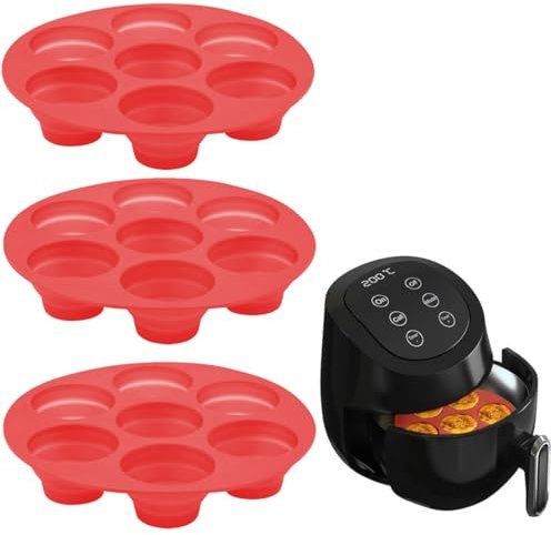 NHQZ Muffinform für Airfryer, 3 Stück Silikon Muffin Pfanne, Cupcake Förmchen Heißluftfritteuse, Muffin backform, Antihaftbeschichtete Backform für Muffins, Cupcakes, Brownies und Pudding(Rot)