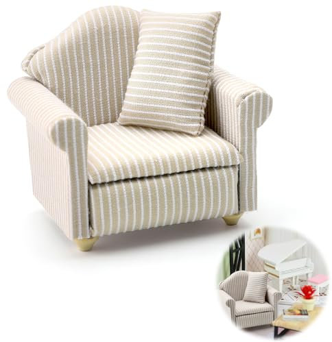 ZMDMAH Puppenhaus MöBel Holz, PuppenmöBel, ZubehöR Puppenhaus ZubehöR Holz, Miniatur MöBel Puppenhaus Sofa, Wichtel MöBel Sessel, PuppenstubenmöBel, Miniatur Sessel FüR PuppenhäUser Im MaßStab 1:12