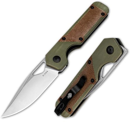 Kizer Mini Militaw Klappmesser, 7,16cm D2 Klinge Taschenmesser, Braun-Grüner G10-Griff, Kleines EDC-Messer mit Taschenclip, Camping-Jagdmesser für Männer und Frauen, Geschenk V3634SM2