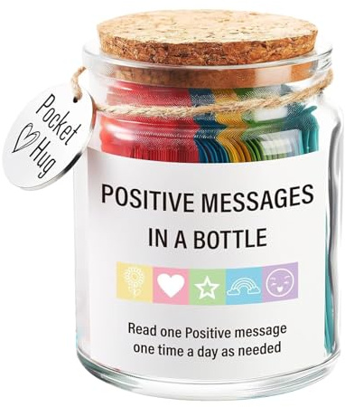 Positive Messages In A Bottle - Inspirational Quotes Jar | Bottle Of Happy Thoughts | Cards | Women's Affirmation Messages For Relief And