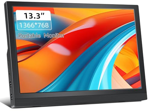HDMI Portable Monitor 13.3 Inch HD 1366x768 External Small HDMI Monitor for Laptop Computer PS4 Raspberry Pi CCTV Windows 7/8/10,PC 16:9 Display,60HZ,Lightweight/Plug&Play