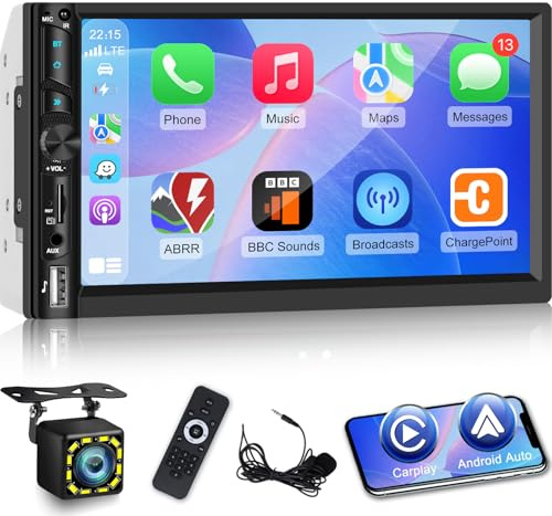 NHOPEEW 7-Zoll-2-DIN-Autoradio mit kabellosem CarPlay und Android Auto – CarPlay-Radio unterstützt Online-YouTube-Wiedergabe, Lenkradsteuerung, FM, USB/SD/AUX + Rückfahrkamera