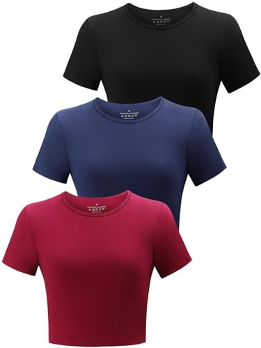 BryticFlow 3 Pack Workout Crop Tops for Women Basic Cotton T-Shirts Yoga | Short Sleeve, Cropped Fitted, Basic Cute Tees, Casual Crew Neck, Summer Yoga Gym Clothes