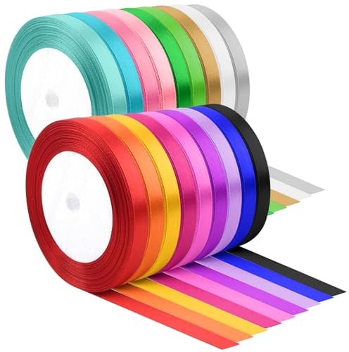 18 Farben Bänder zum Basteln 6 mm × 22 m PLULON Dünnes Satin-Seidenband Bulk Ribbon Crafts Floristen-Geschenkverpackung Weihnachten Hochzeit Ostern Valentinstag Geburtstag Party-Dekor