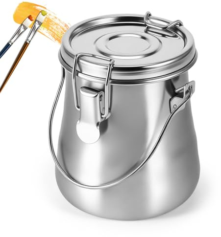 Portable Paint Brush Washer, Stainless Steel Paint Brush Washing Bucket with Lid & Filter Screen, Artist Sealed Cleaning Bucket for Student Painter Acrylic Oil Watercolor Painting（Large）